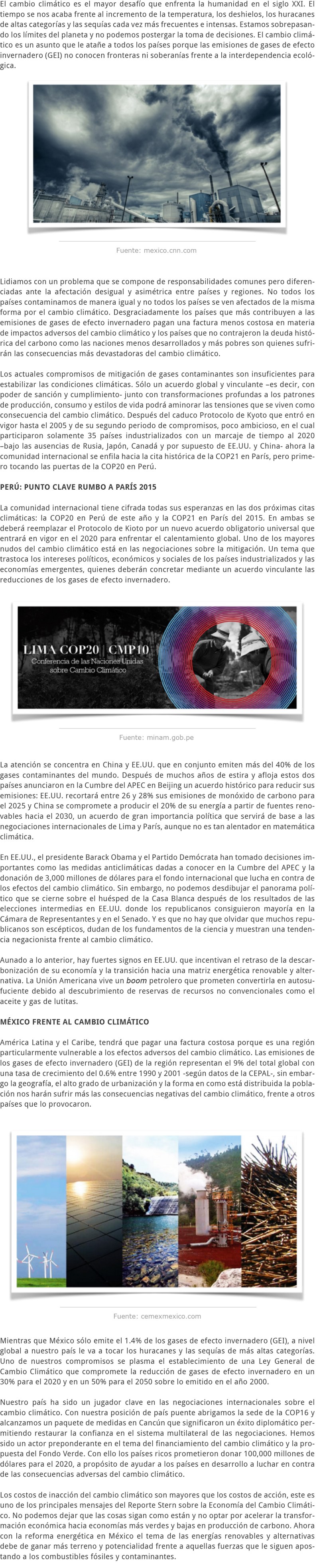 LA COP20 EN PERÚ LOS CONSENSOS Y DIVISORES ALREDEDOR DEL CAMBIO CLIMÁTICO