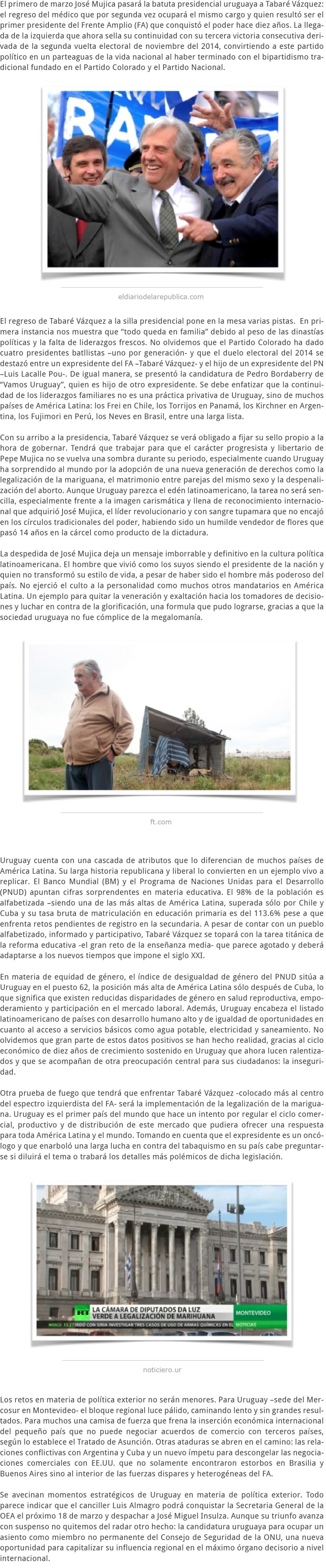 EL TRASPASO DEL EDÉN URUGUAYO DE MUJICA A VÁZQUEZ