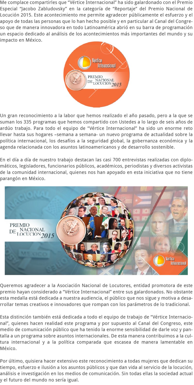 Vértice Internacional – Premio Nacional de Locución 2015