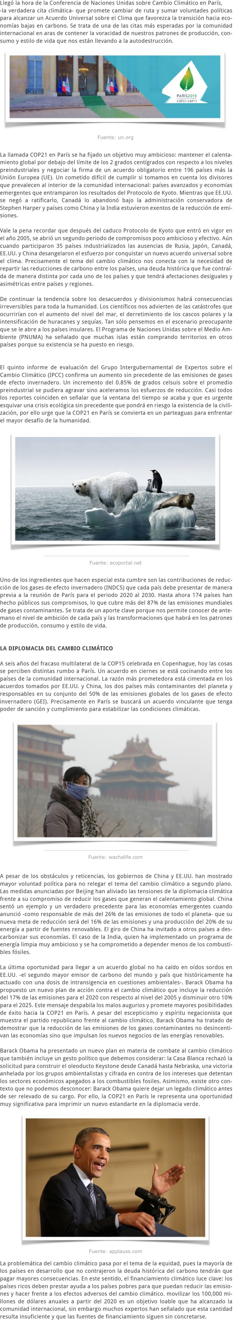 La COP21 en París Habra acuerdo universal sobre el clima