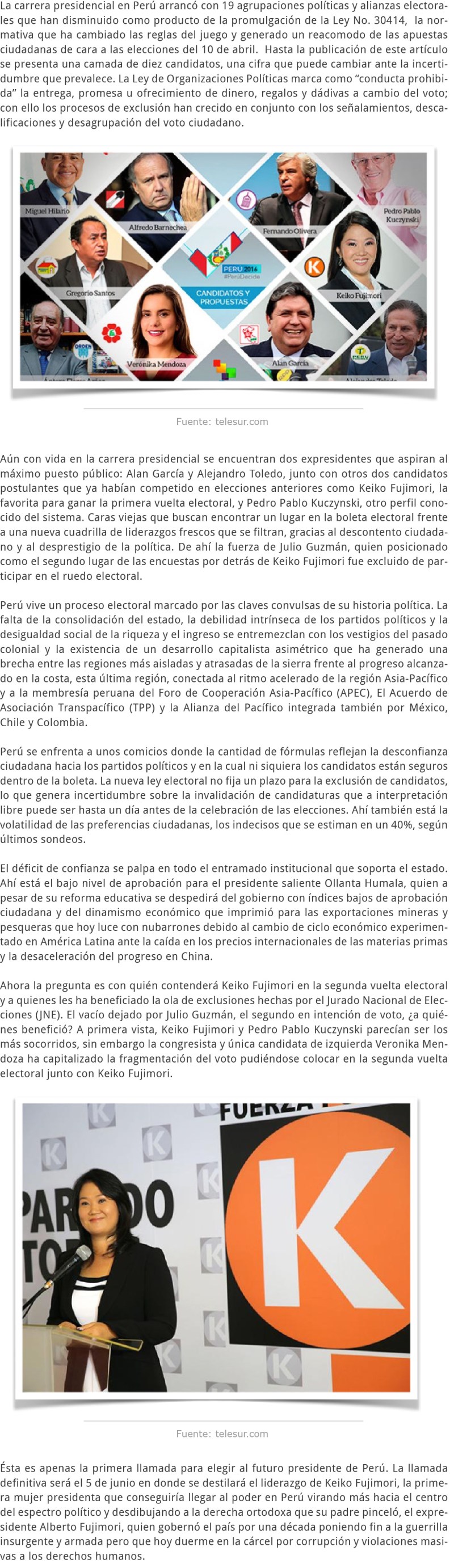 PERÚ LA PRIMERA RONDA DE LA CARRERA ELECTORAL [Recuperado]