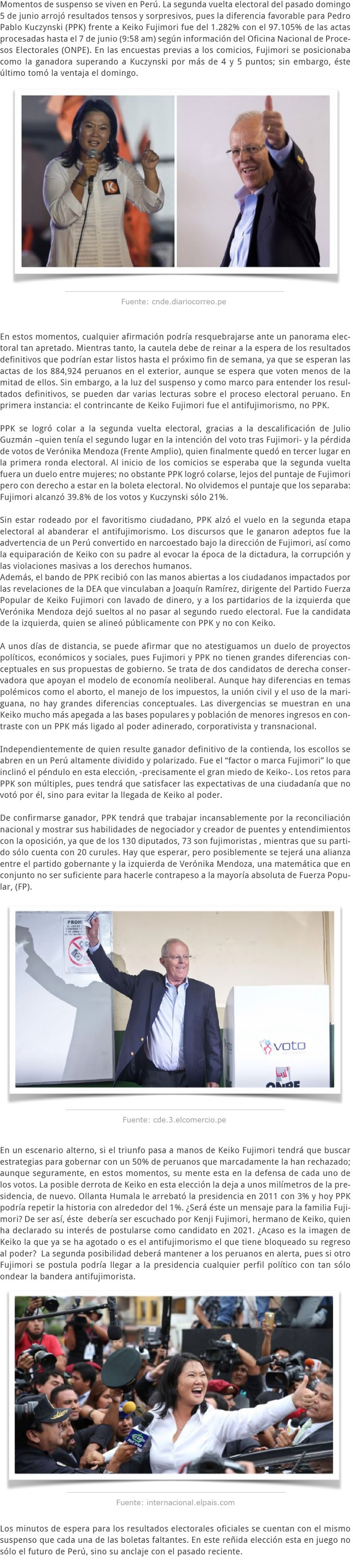 EL SUSPENSO DE LOS RESULTADOS ELECTORALES EN PERÚ