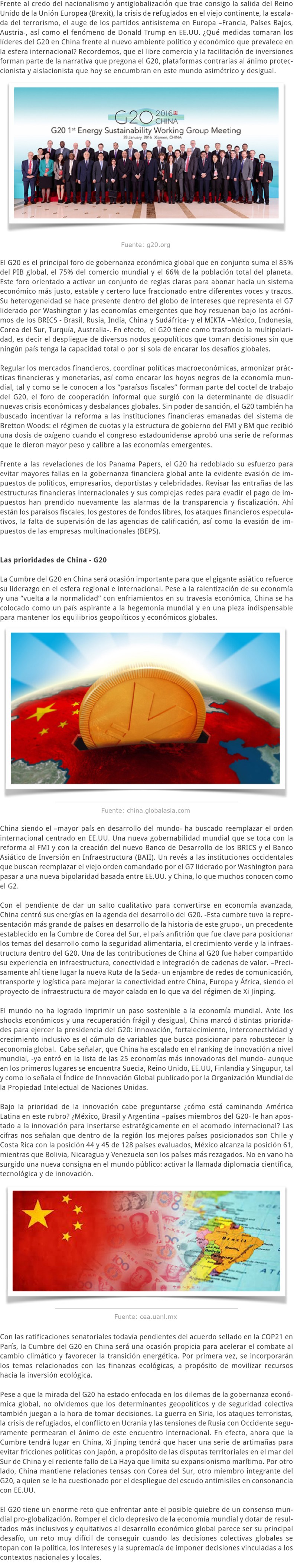 LA CUMBRE DEL G20 EN CHINA Y LOS NUDOS DE LA GOBERNANZA ECONÓMICA GLOBAL